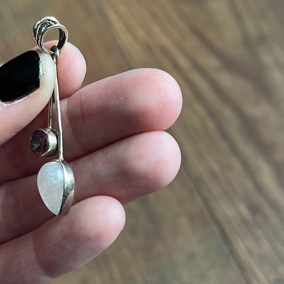 *Moonstone & Mystic Topaz* Unique Pendant | Silver Necklace | Asymmetrical, NWOT - Picture 9 of 10